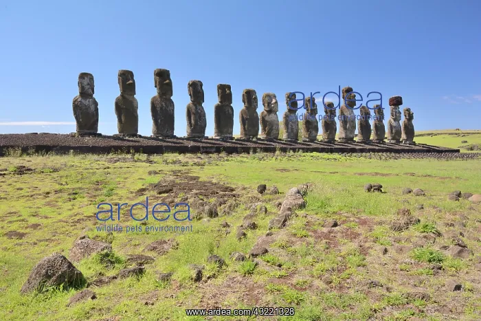 : Platform and Moais Ahu Tongariki, Easter Island : Platform and Moais Ahu Tongariki, Easter Island