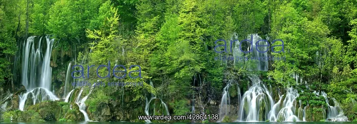 : Plitvice Lakes - panoramic view of waterfalls and : Plitvice Lakes - panoramic view of waterfalls and