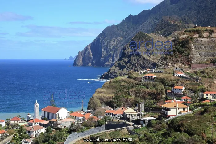: Porto da Cruz Island, view of the village from the : Porto da Cruz Island, view of the village from the