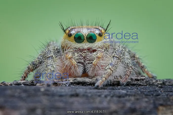 : Potrait of female jumping spider (Hyllus semicupreus) : Potrait of female jumping spider (Hyllus semicupreus)