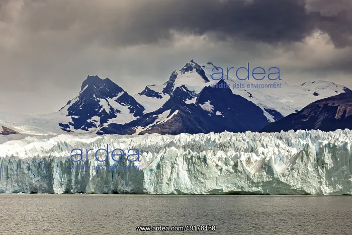 : A powerful view of snow-covered mountains and glaciers under a gloomy sky : A powerful view of snow-covered mountains and glaciers under a gloomy sky