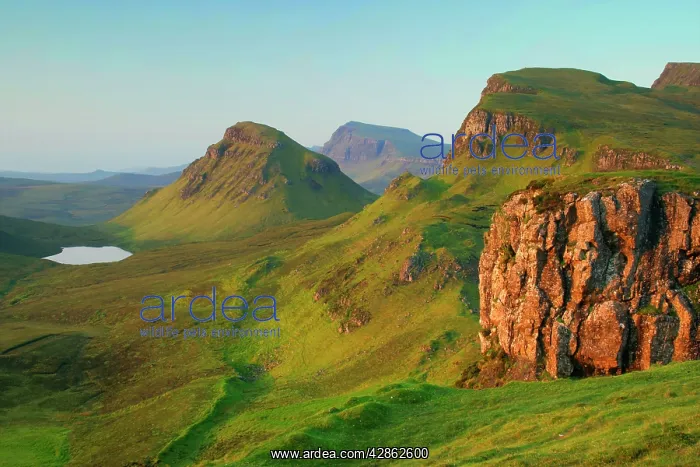 : The Quiraing landscape - lake and rolling velvet : The Quiraing landscape - lake and rolling velvet
