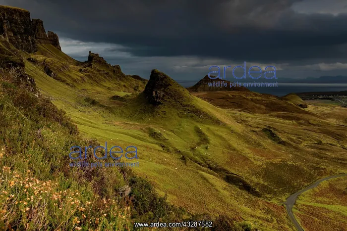 : Quiraing massif with dramatic clouds, Portree, Isle : Quiraing massif with dramatic clouds, Portree, Isle