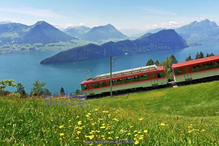 : Rack railway to the Rigi, behind Lake Lucerne with : Rack railway to the Rigi, behind Lake Lucerne with