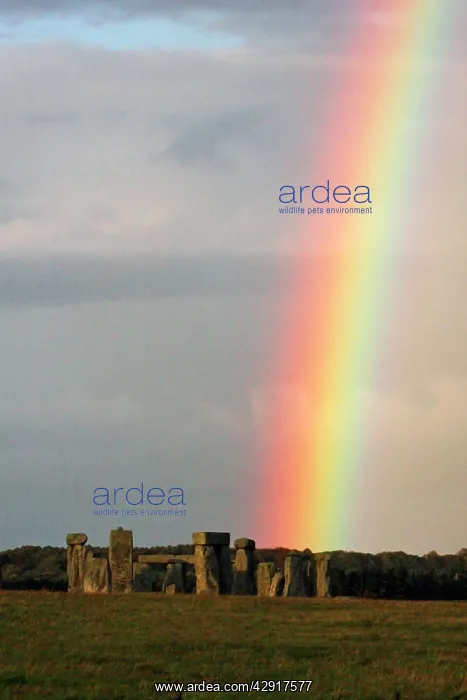 : Rainbow over Stonehenge Monument : Rainbow over Stonehenge Monument