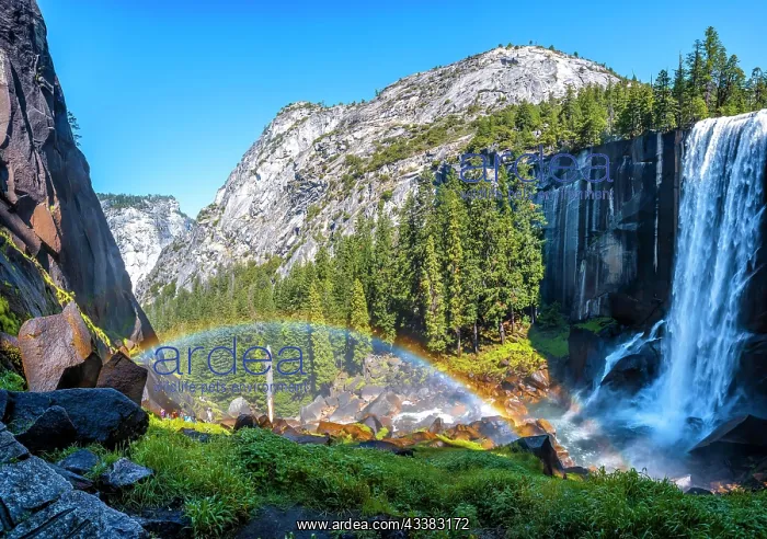 : Detail of the rainbow at the Vernal Falls waterf : Detail of the rainbow at the Vernal Falls waterf