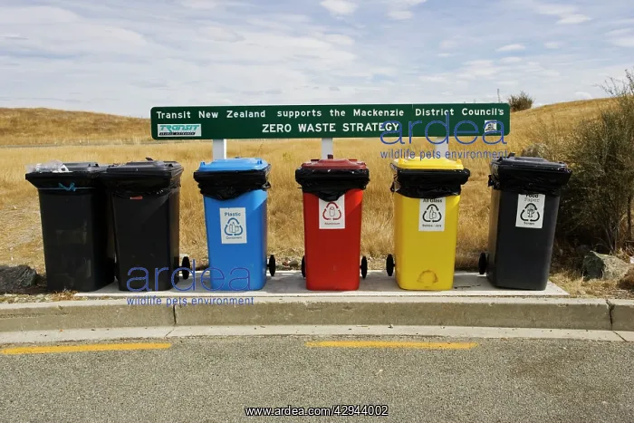 : Recycling - colourful recycling bins at visitor centre : Recycling - colourful recycling bins at visitor centre