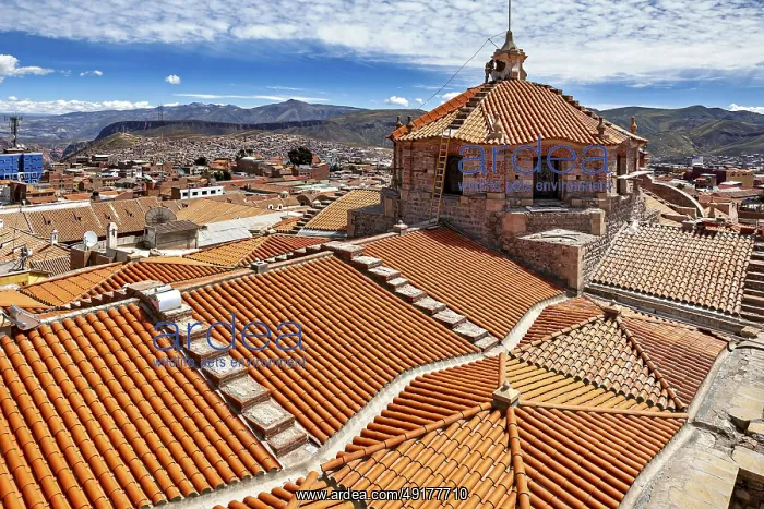: Red roof tiles of a city with colonial architecture : Red roof tiles of a city with colonial architecture