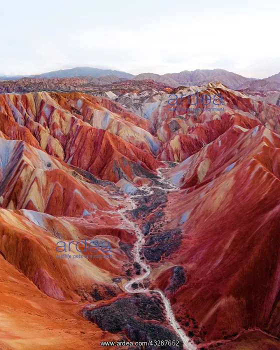 : Red sandstone mountains of different minerals, Zhangye : Red sandstone mountains of different minerals, Zhangye