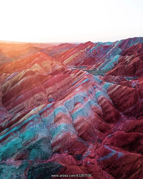 : Red sandstone mountains of different minerals, Zhangye : Red sandstone mountains of different minerals, Zhangye