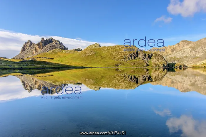 : Reflection on Lake Roburent, High Ubaye, Alps, Italy : Reflection on Lake Roburent, High Ubaye, Alps, Italy