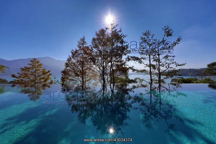 : Reflection of trees at Sun Moon Lake, Yuchi Township : Reflection of trees at Sun Moon Lake, Yuchi Township