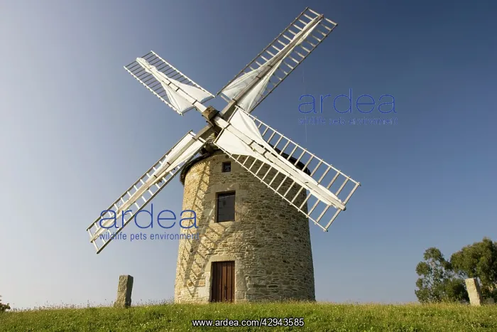 : Restored French windmill with sails near Dinard : Restored French windmill with sails near Dinard