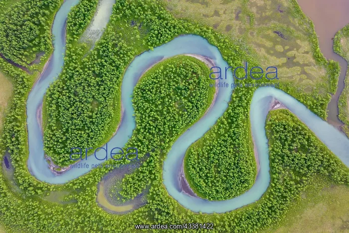 : River landscape from the air, close-up, Laddjujo : River landscape from the air, close-up, Laddjujo