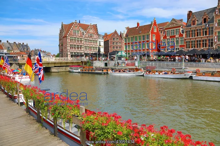 : The River Leie and Graslei Quay, Ghent, Belgium : The River Leie and Graslei Quay, Ghent, Belgium