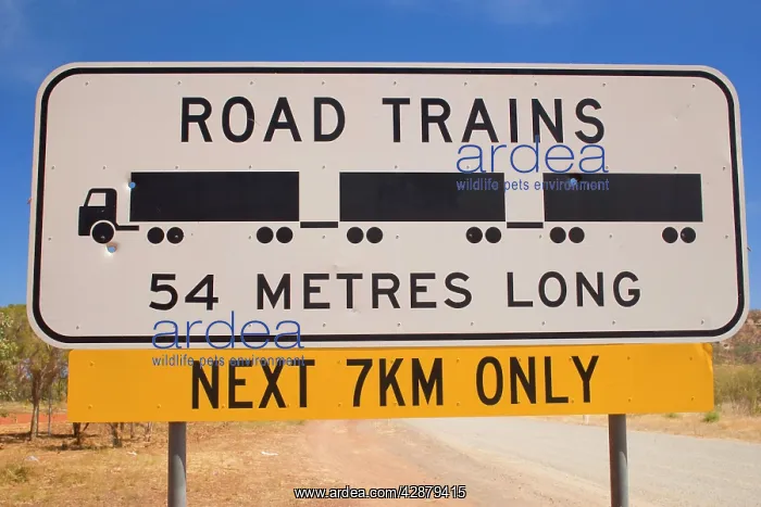 : Roadtrain sign - a sign which warns of Roadtrains : Roadtrain sign - a sign which warns of Roadtrains