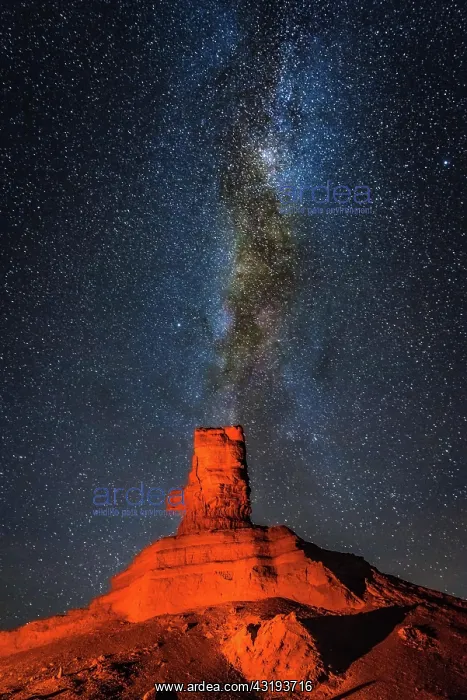: Rock formation at night with starry sky and Milky : Rock formation at night with starry sky and Milky