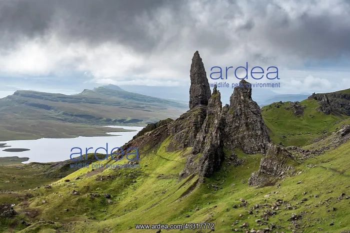 : Rock formation Old Man of Storr with cloudy sky : Rock formation Old Man of Storr with cloudy sky