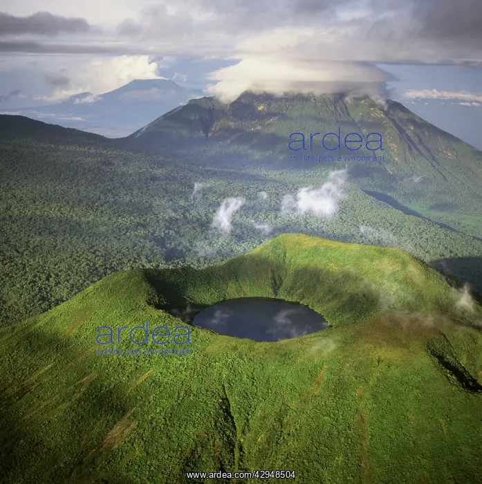 : Rwanda - Aerial view of Africa, Mount Visoke with : Rwanda - Aerial view of Africa, Mount Visoke with
