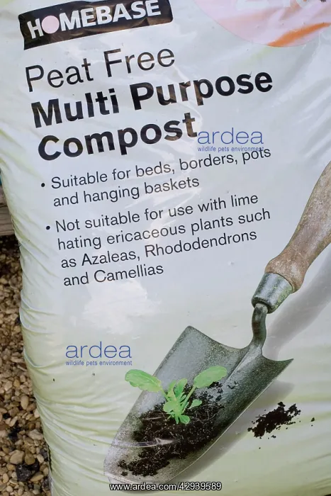 : Sack of peat free multi purpose compost, Cotswolds, UK : Sack of peat free multi purpose compost, Cotswolds, UK