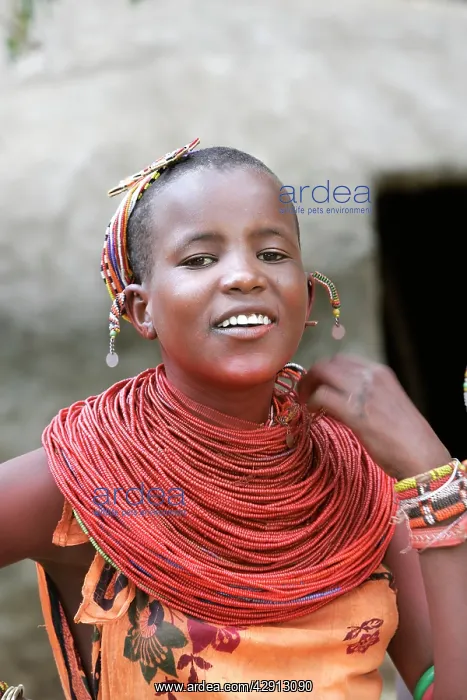 : Samburu dancer - girl, wearing beaded necklace : Samburu dancer - girl, wearing beaded necklace