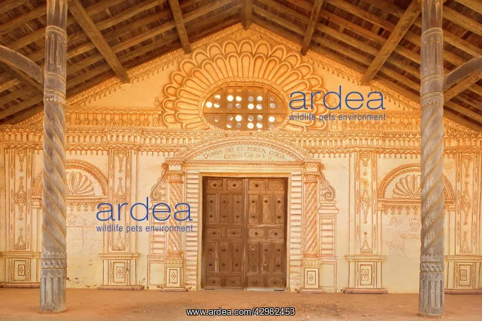 : San Javier mission church - entrance portal of : San Javier mission church - entrance portal of