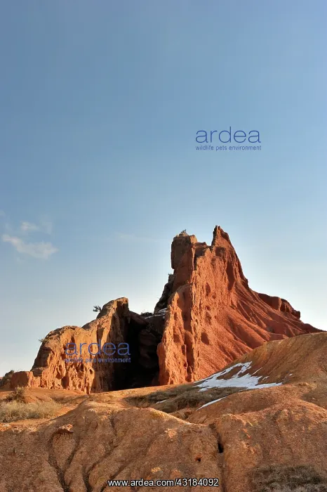: Sandstone formation with snow in early morning light : Sandstone formation with snow in early morning light