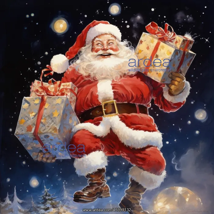 : Santa Claus with gifts in his hands on a winter : Santa Claus with gifts in his hands on a winter