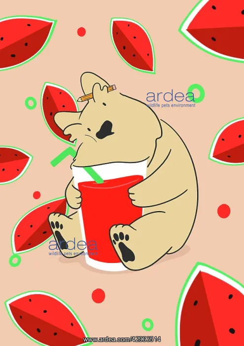 : Scottie Dog with glass of red juice and watermelons : Scottie Dog with glass of red juice and watermelons