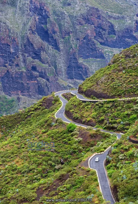 : Serpentine road in the Teno Mountains near the mountain : Serpentine road in the Teno Mountains near the mountain