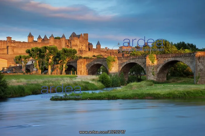 : Setting sunlight over town of Carcassonne : Setting sunlight over town of Carcassonne