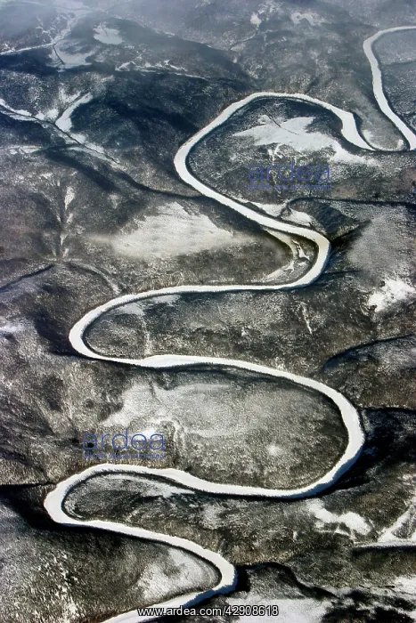 : SIBERIA - aerial showing frozen river meander : SIBERIA - aerial showing frozen river meander