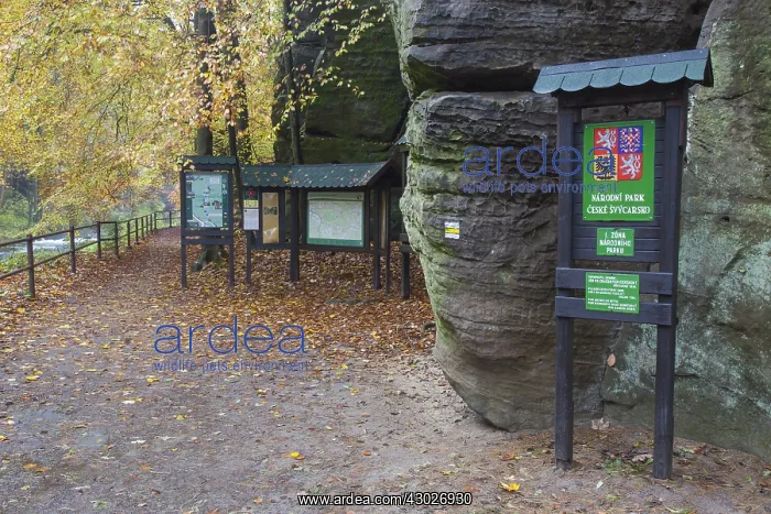 : Sign of the national park at Kamnitz Gorge - Bohemian : Sign of the national park at Kamnitz Gorge - Bohemian