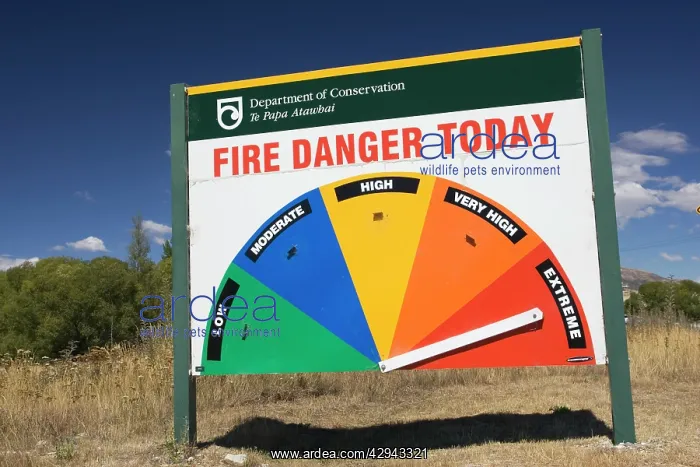 : Sign - Roadside fire danger warning sign near Queenstown : Sign - Roadside fire danger warning sign near Queenstown