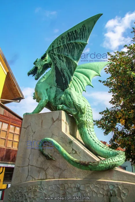 : Slovenia, Ljubljana. Statue on Dragon Bridge. ic Cathy & : Slovenia, Ljubljana. Statue on Dragon Bridge. ic Cathy &
