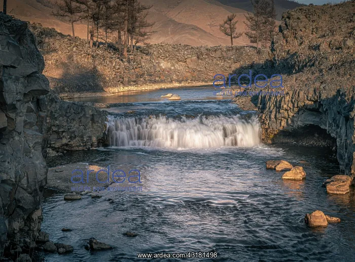 : Small waterfall on the Orchon River, barren, rocky : Small waterfall on the Orchon River, barren, rocky