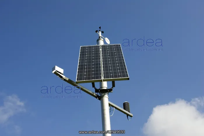 : Small weather station solar panel anemometer roadside : Small weather station solar panel anemometer roadside