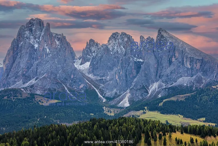  : Snow-covered peaks of the Sassolungo group in the