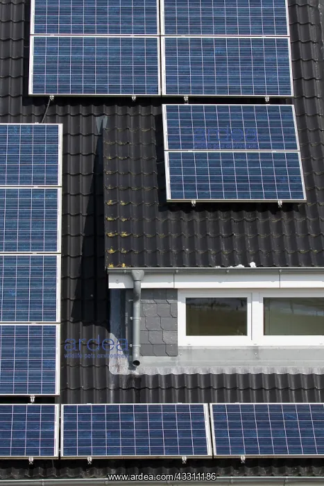 : Solar power cells on a roof - Germany : Solar power cells on a roof - Germany