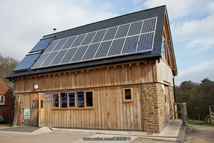 : Solar Thermal and PV panels - on roof of sustainable : Solar Thermal and PV panels - on roof of sustainable