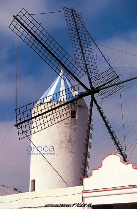 : Spain, Balearics, Menorca, Sant Llois. Windmills : Spain, Balearics, Menorca, Sant Llois. Windmills