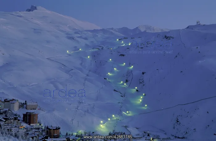 : Spain - Snowy winter landscape in January at dusk : Spain - Snowy winter landscape in January at dusk
