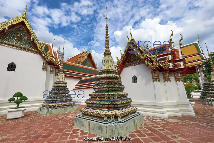 : Spires of Chedis at Wat Pho temple, Bangkok, Thailand : Spires of Chedis at Wat Pho temple, Bangkok, Thailand