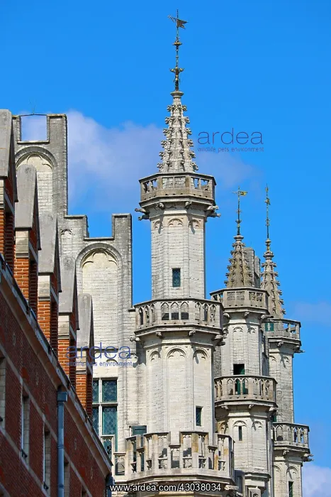 : Spires of the Town Hall in the Grand Place or Grote : Spires of the Town Hall in the Grand Place or Grote