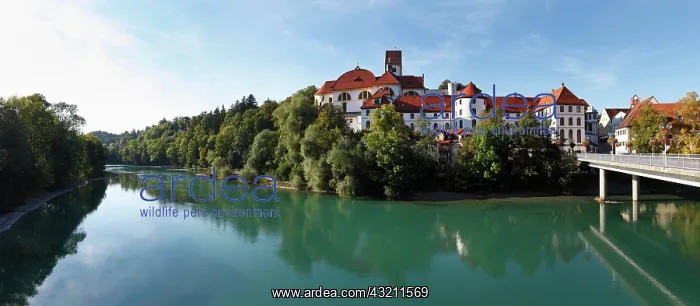 : St. Mang Basilica and Lech river, Fussen, Ostallgaeu : St. Mang Basilica and Lech river, Fussen, Ostallgaeu