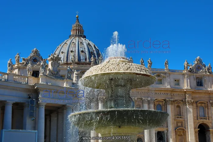 : St Peters Basilica and fountain, Rome, The Vatican, Italy : St Peters Basilica and fountain, Rome, The Vatican, Italy