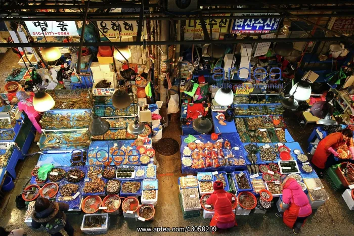 : Stalls at Noryangjin Fish and Seafood Market in Seoul, K : Stalls at Noryangjin Fish and Seafood Market in Seoul, K