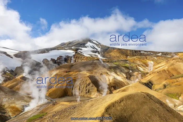 : Steaming springs and colourful rhyolite mountains : Steaming springs and colourful rhyolite mountains