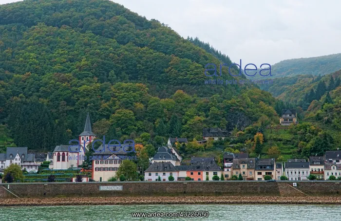 : Steeple and hills of Hirzenach, Germany : Steeple and hills of Hirzenach, Germany
