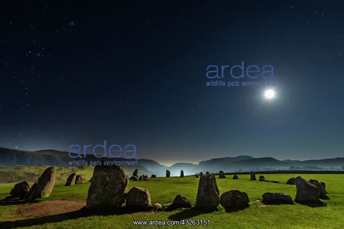 : Stone circle at full moon with starry sky, Keswick : Stone circle at full moon with starry sky, Keswick